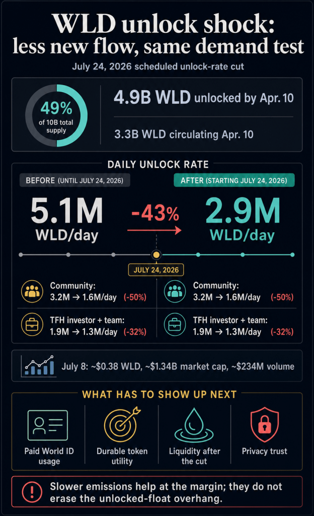Sam Altman’s Worldcoin cuts WLD unlocks by 43% but 4.9B tokens still need to prove demand